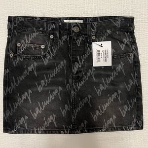 Balenciaga Logo-Print Denim Low - Waist Mini Skirt -34F (2US)